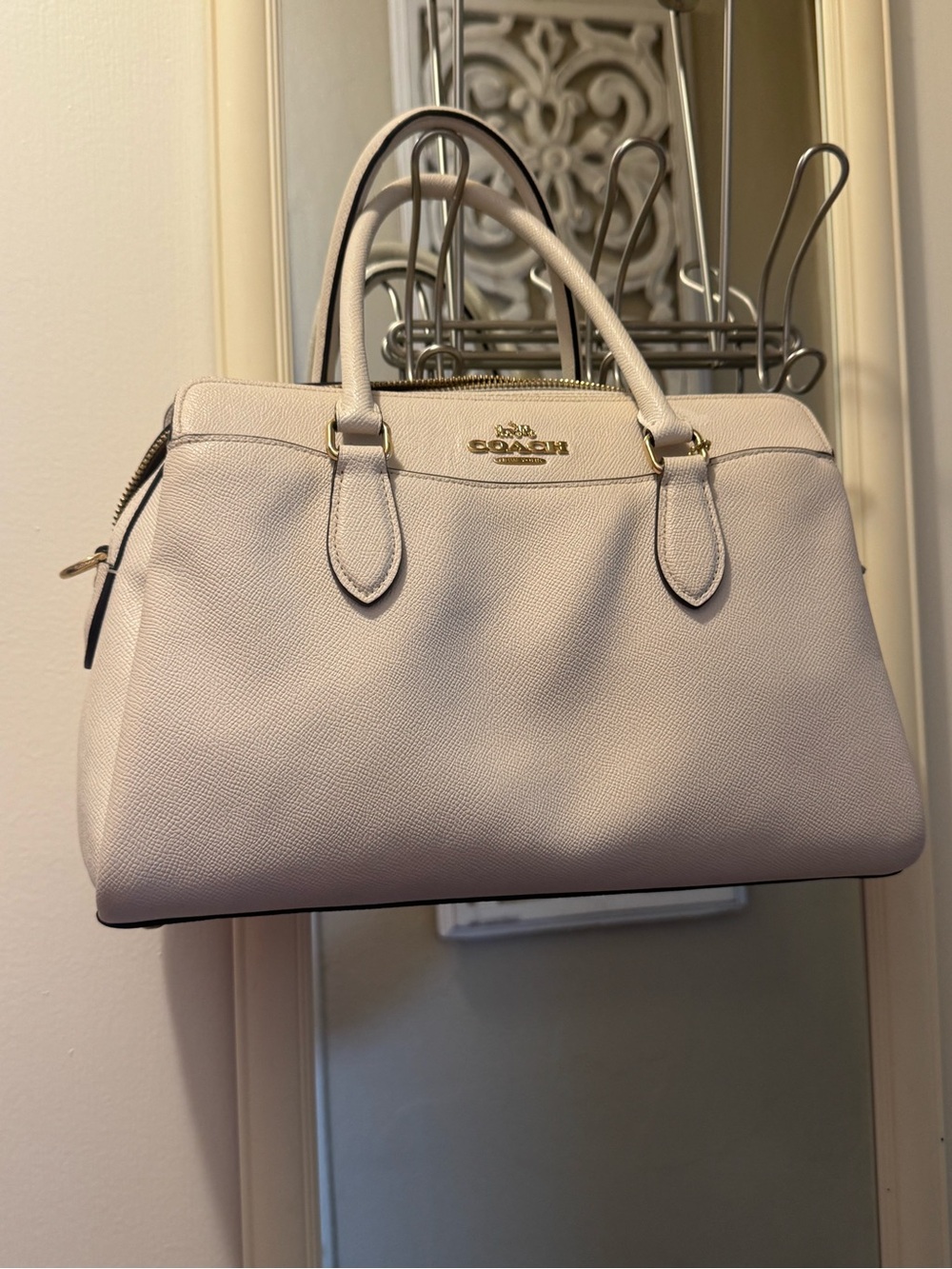 Coach CH290 Darcie Carryall White Cream Crossgrain Leather Satchel Bag